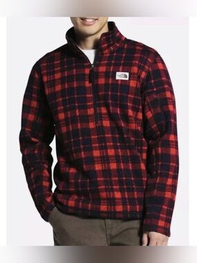 The North Face Men’s Red & Black Plaid Zip-Up Fleece Sweater